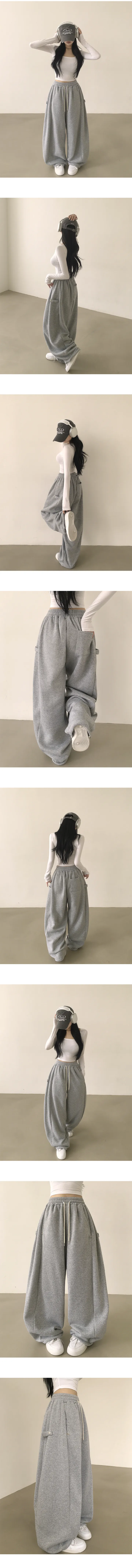 [벌룬핏,도톰기모🤎/핏조절o,기장선택] 조거&와이드 투웨이로 즐기는, 하이웨스트 밴딩 스냅비조 버튼 사이드 핀턱 왕벌룬 조거 와이드 기모 트레이닝팬츠 (6color) 상세 이미지 2