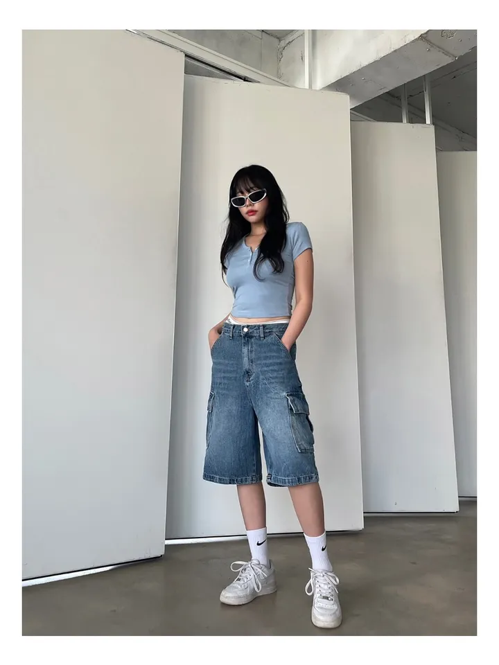 [UNISEX] 카고 데님 청 워싱 버뮤다 반바지 팬츠 (2color) 상세 이미지 10
