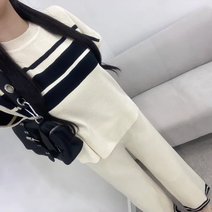 [set/1탄!]배색 니트 반팔 롱 와이드 팬츠 투피스 트레이닝 세트 2color 상세 이미지 6
