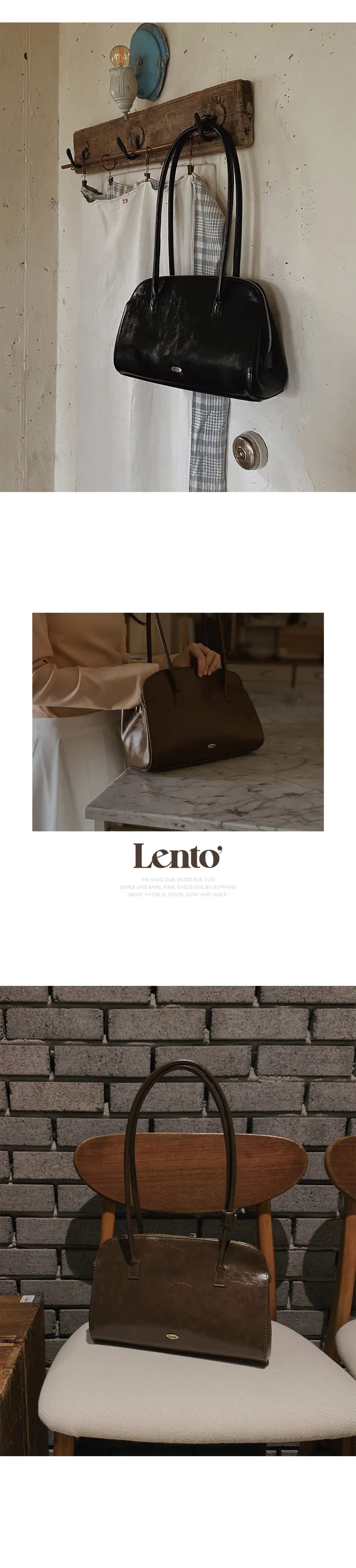 [🤎트렌디/숄더백] #LENTO. Baguette Tote Bag - 4 color (SLOWMADE/자체제작/알찬수납력/데일리/바게트백/레더백/이너포켓) 상세 이미지 18