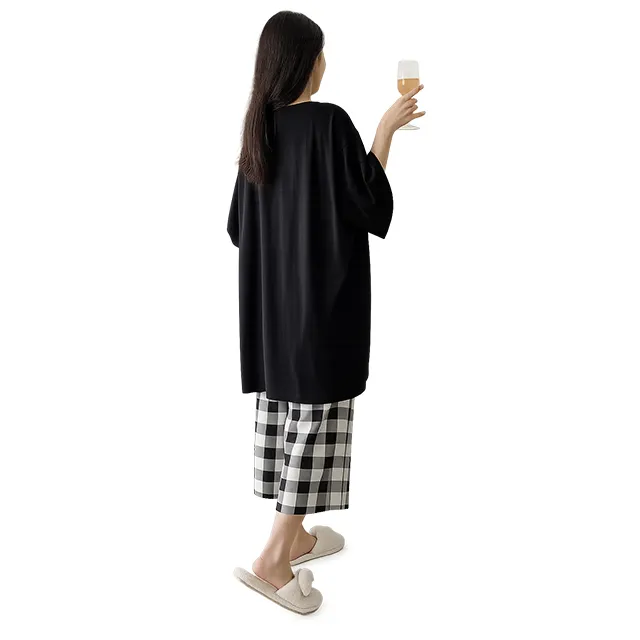 오버핏 7부 파자마 2종세트/빅사이즈/M~4XL(45~150)KG/COLOR블랙,스카이,핑크 상세 이미지 3