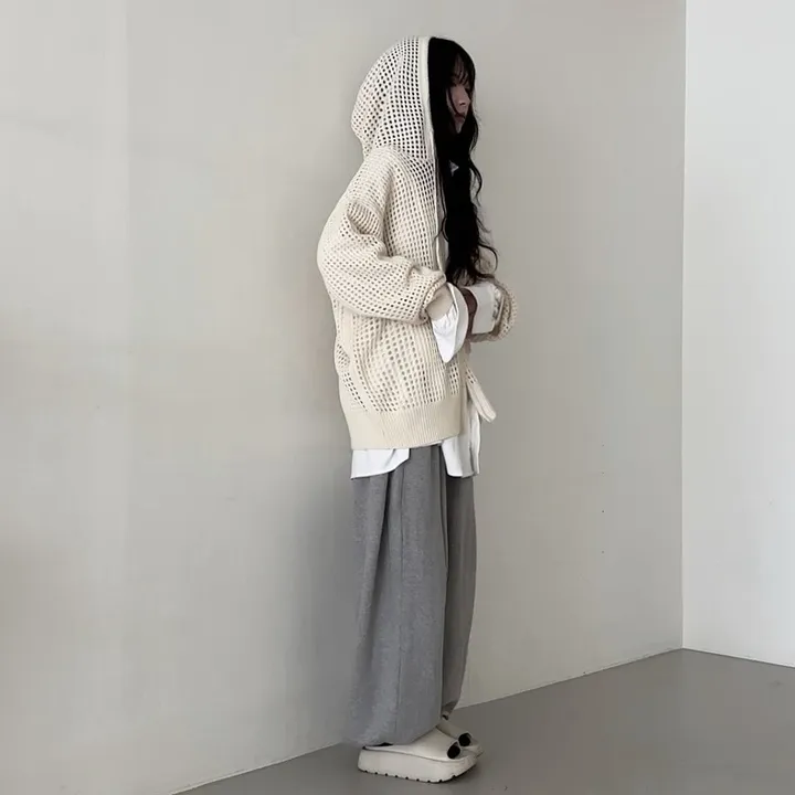 [3년째 소장!]워머 펀칭 그물 투웨이 니트 후드집업 상세 이미지 2
