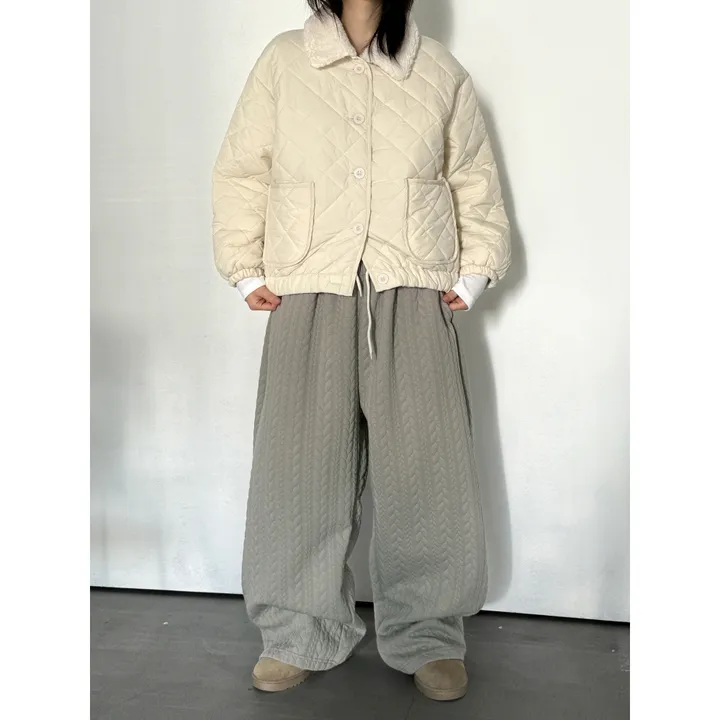 누빔🌡️[UNISEX/소장추천!]퀼트 블랭킷 웜업 케이블 포인트 윈터 루즈 와이드 트레이닝 팬츠(4color/5-7일 여유주문) 상세 이미지 21