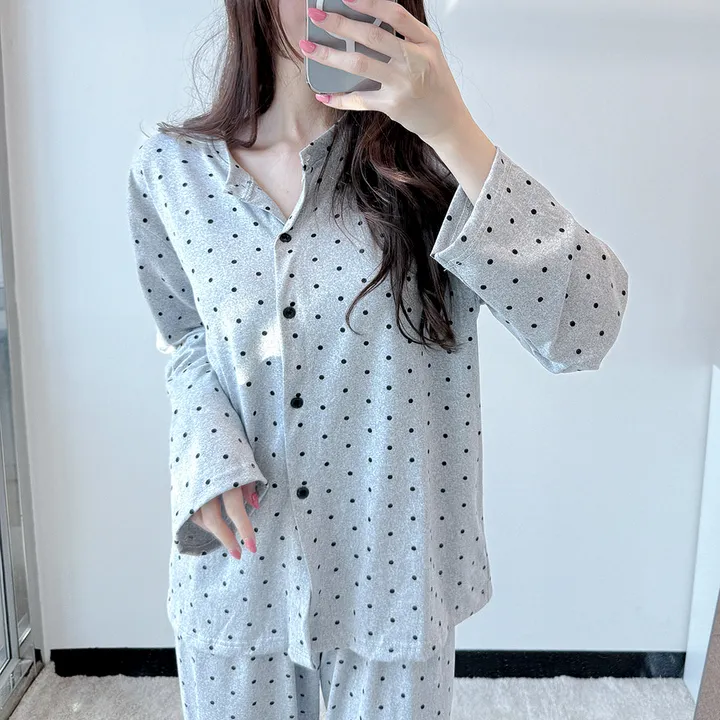 그레이 도트 땡땡이 가디건 긴팔 봄 여름 간절기 파자마 잠옷 세트 #B.Night 촬영용잠옷/공주잠옷/생일선물/유튜브 #8232 상세 이미지 10