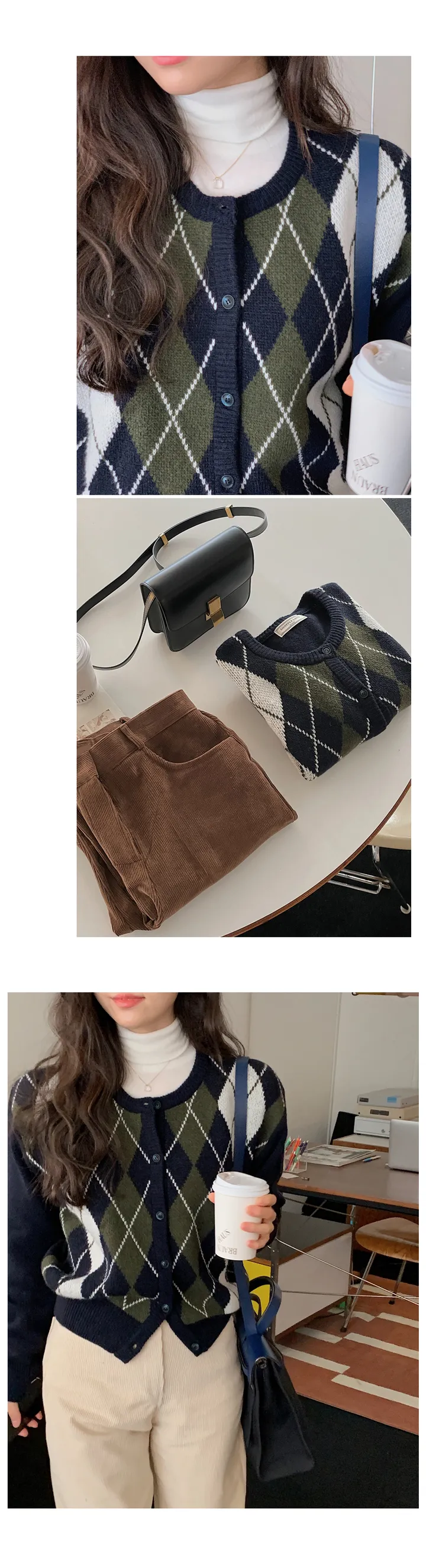 🚀당일발송🚀[램스울70/landmade]네쥬 울 아가일 니트 가디건 (2color) 상세 이미지 7