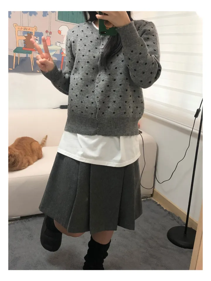도트 라운드 니트 가디건 3color 상세 이미지 19