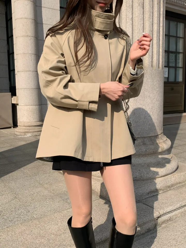 [*주문폭주!!/당일발송*] 파리 트렌치 케이프 하프코트 트렌치코트 트렌치하프 하프트렌치 코트 봄아우터 봄트렌치 절개트렌치 (1color) 상세 이미지 12