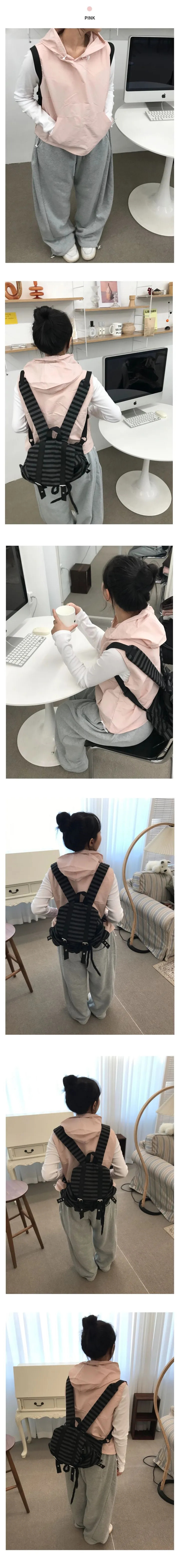 [바스락/데일리🩶] 소릿 나일론 후드 스트링 바람막이 베스트 (4color) 상세 이미지 7