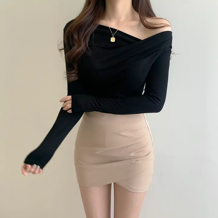 [🚀당일발송🚀]💗MADE💗 글램 촉촉 셔링 오프숄더 슬림 티셔츠 5color 상세 이미지 17