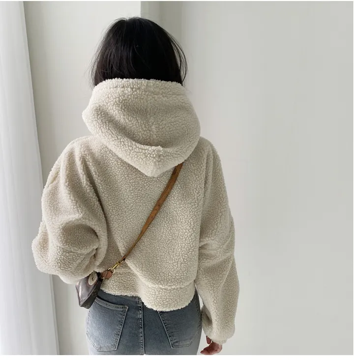 [국내생산/휘뚜루 마뚜루템!]뽀글이 덤블 크롭 후드 집업(3color) 핑크래빗 상세 이미지 46