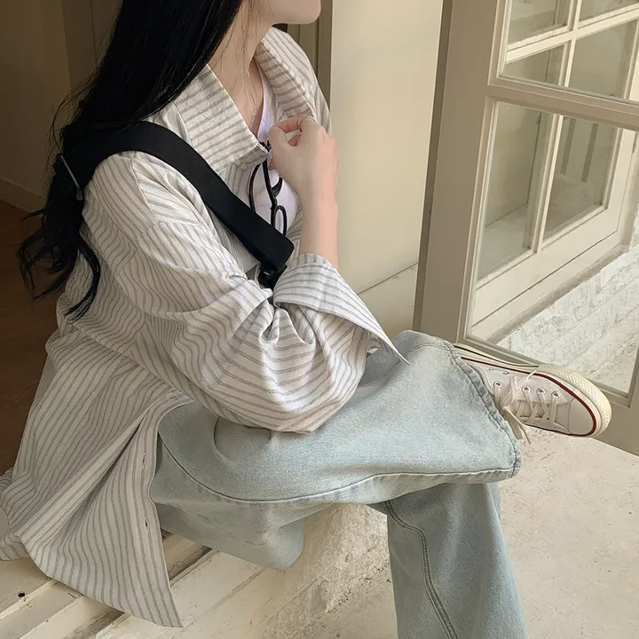 [여리여리~한여름까지✨] 린넨 오버핏 스트라이프 힙덮는 긴팔셔츠 레이어드 남방 꾸안꾸 캠퍼스룩 빅사이즈 상세 이미지 8