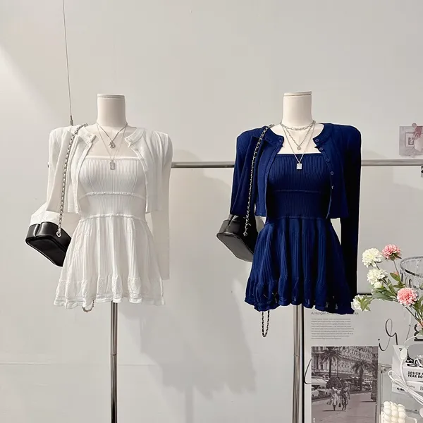 *최저가💙 [세트가격!/하객룩!] 드온 펀칭원피스 레이스원피스 셔링원피스 프릴 플레어원피스 플리츠원피스 나시원피스 미니원피스 레이어드원피스 긴팔 크롭가디건 니트가디건 여름투피스 상세 이미지 36