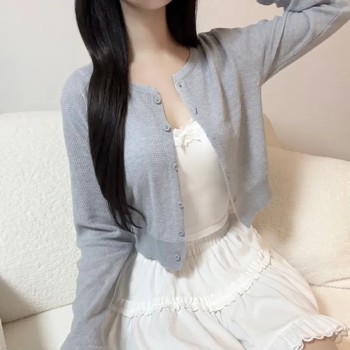 [여름까지/벚꽃룩] 린넨 간절기 크롭 기본 라운드 가디건 상세 이미지 9