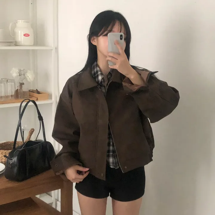 [고급레더!핏보장🤎]매트 무광 오버핏 가죽 레더 스웨이드 블루종 자켓 점퍼 2color 상세 이미지 18