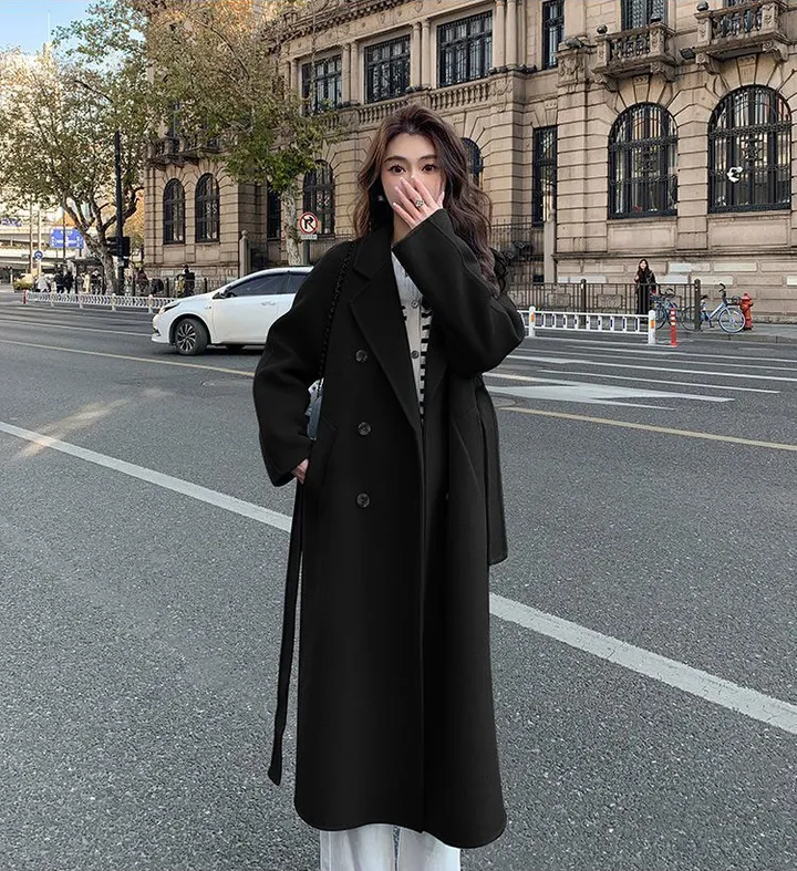 파스텔 더블 버튼 빅카라 테일러드 벨트 모직 롱 코트 상세 이미지 18
