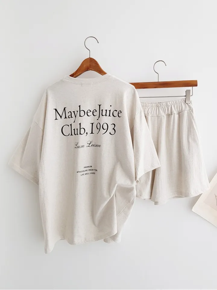 [세트가격!] Maybee 레터링 프린트 오버핏티셔츠 반팔 티셔츠 밴딩 반바지 홈웨어세트 여름파자마 트레이닝복 츄리닝세트 주말룩 여름휴가 바캉스룩 이지웨어세트 상세 이미지 6