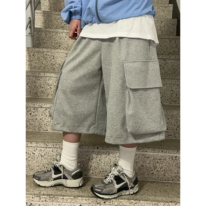 [UNISEX]마일드 루즈 스트링 빅 포켓 카고 버뮤다 드레이닝 와이드 트레이닝 팬츠(3color) 상세 이미지 7