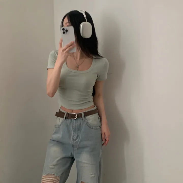 [파스텔🤍/MADE] 보장된핏, 옆셔링 스퀘어넥 반팔 크롭티셔츠 - 8color 상세 이미지 49