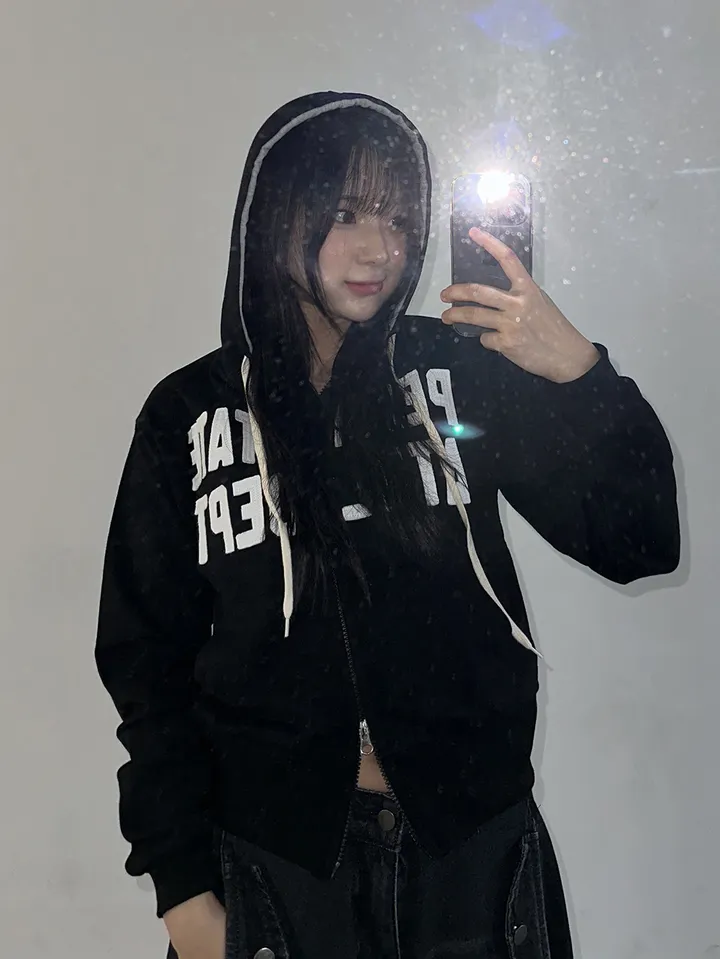 [허리잘록] 스테이트 자수 패치 배색 후드 집업 - 4color 상세 이미지 9