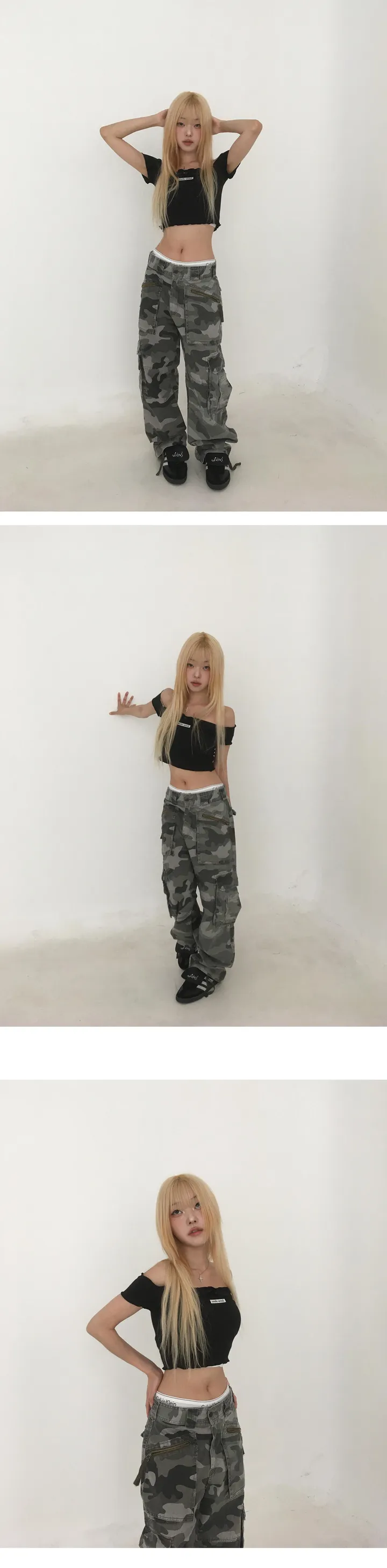 [모델코디소장🖤] 밀리터리 카모 카고 세미 와이드 팬츠-3color 상세 이미지 10