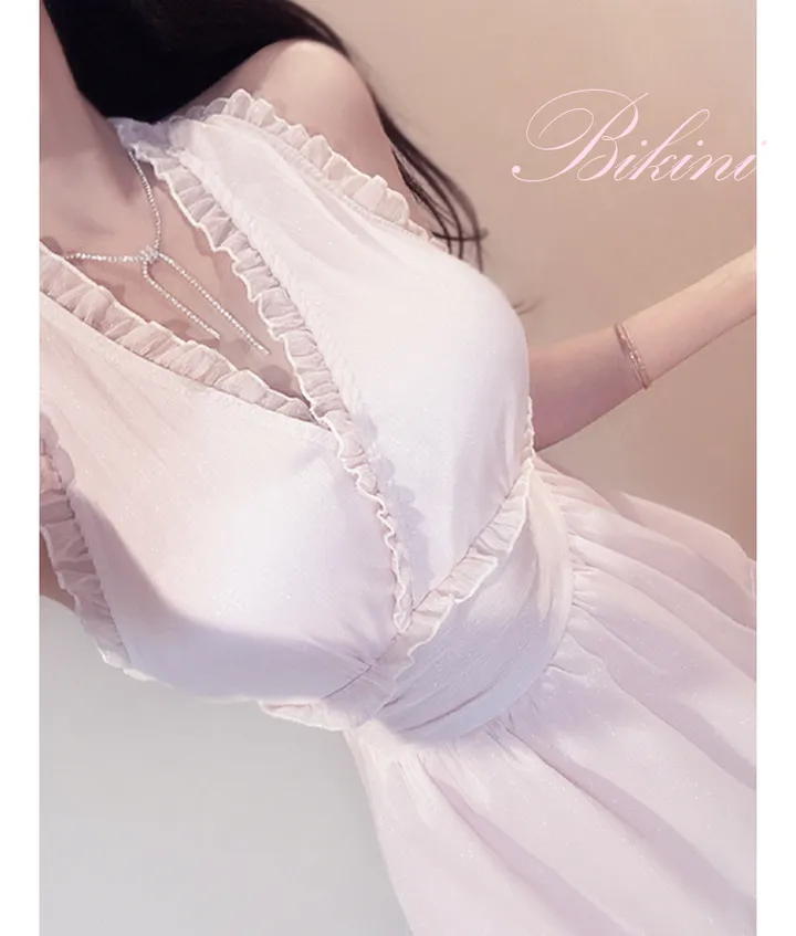 당일출고 [블링 모노키니/발레코어룩] 고퀄* 홀터넥 리본 홀터비키니 원피스 수영복 비치웨어 상세 이미지 6