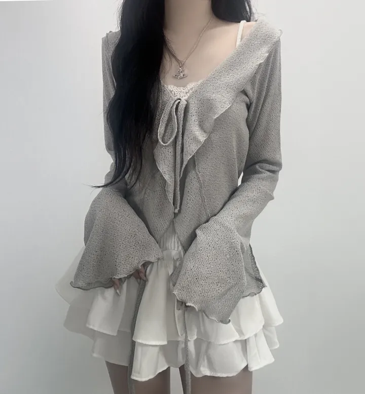 ruffle ribbon lace cardigan 러플 리본 레이스 가디건 (봄가디건, 러블리, 프릴, 니트가디건, 슬림핏, 여리여리) 상세 이미지 18