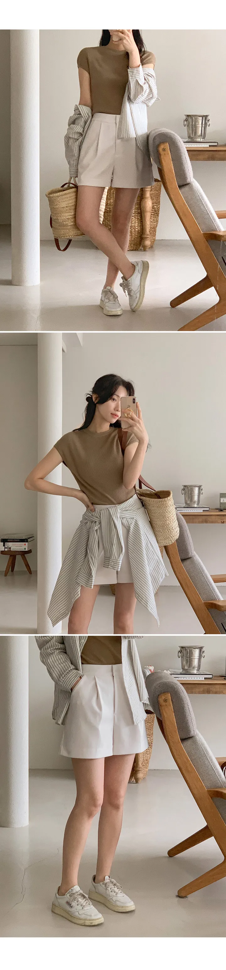 [여름🌿][1만장돌파/XS-XL/반품률ZERO🖤][자체제작] 라이프 쫀득 원핀턱 하프 슬랙스 상세 이미지 44