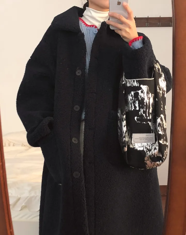 따뜻❤️뽀글이 털코트 겨울 카라 오버핏 롱코트 상세 이미지 12
