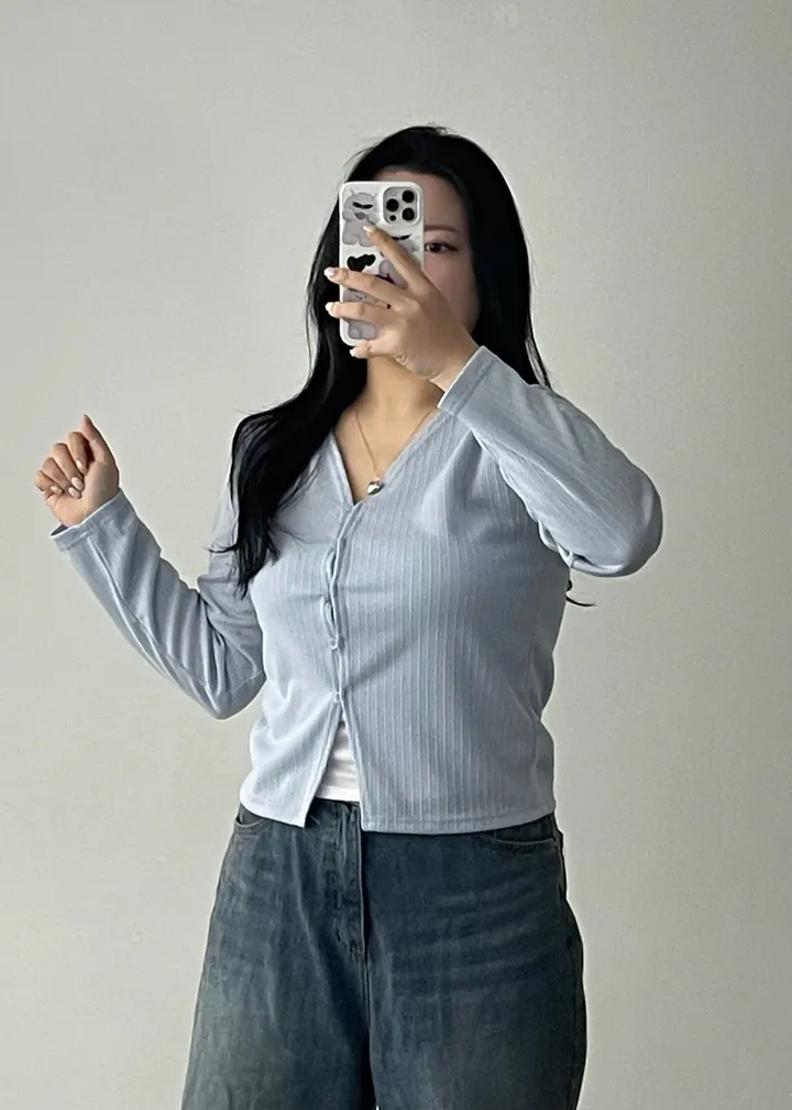 [2사이즈] 색감굿@ 가디건 브이넥 레이어드 여리핏 빅사이즈 크롭 봄옷  통통 베이직 꾸안꾸 상세 이미지 6