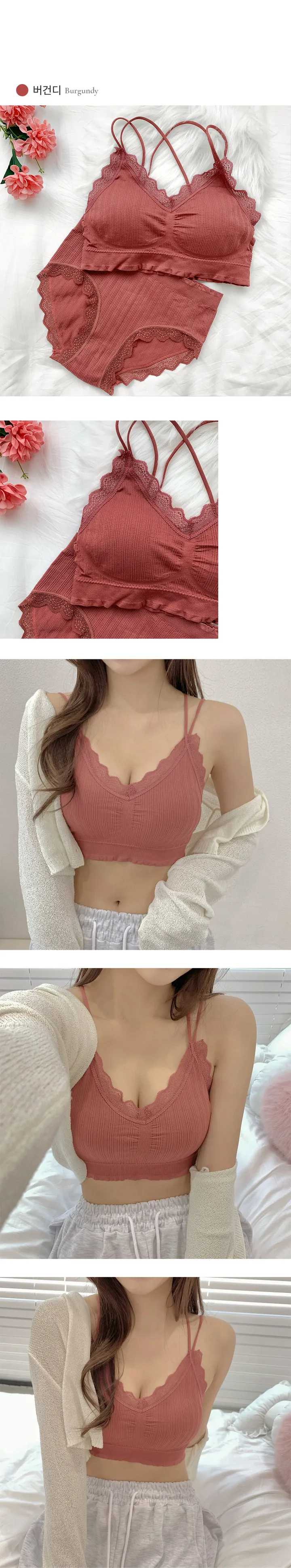 A컵에서 C컵으로! (44~88사이즈) 뽕브라 볼륨업 셔링 레이스 스트랩 노와이어 빅사이즈 이너 브라렛 브라탑 팬티 속옷세트 상세 이미지 20