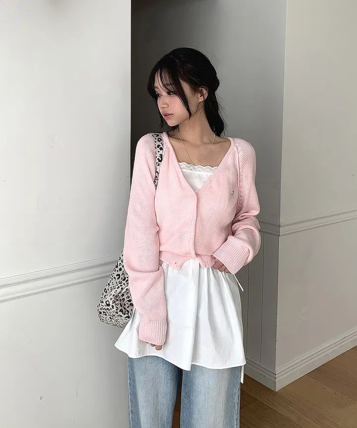[데일리가디건💗] 데이쥬 팬던트 루즈핏 레이어드 브이넥 니트 가디건 봄 여름 가을 / 벚꽃룩 캠퍼스룩 데일리룩 클래식블랑 상세 이미지 20