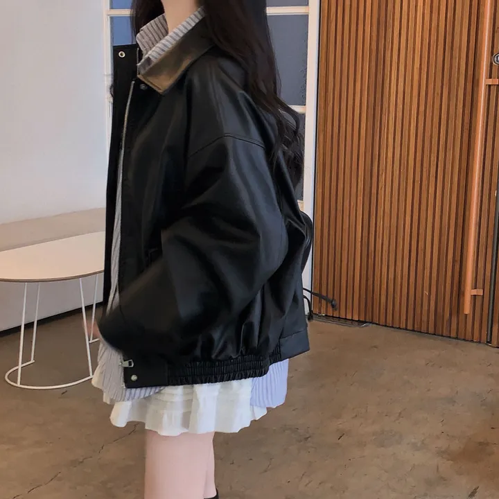 [핵고퀄!/✨주문폭주/후기극찬✨]매트 레더의 정석,오버핏 레더 블루종 자켓 점퍼 상세 이미지 23