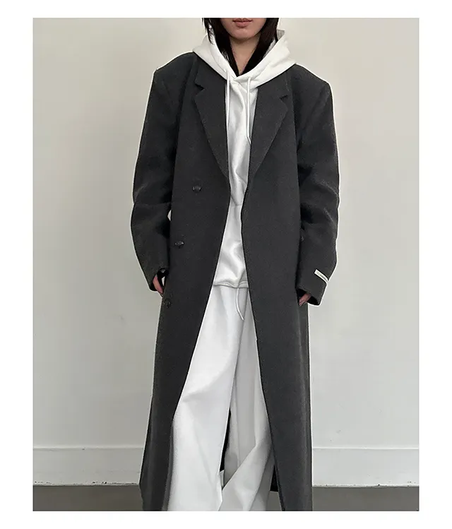 (Unisex) 카민 히든 롱 코트 (3color) 맥시 겨울코트 오버사이즈 울코트 남녀공용 상세 이미지 4