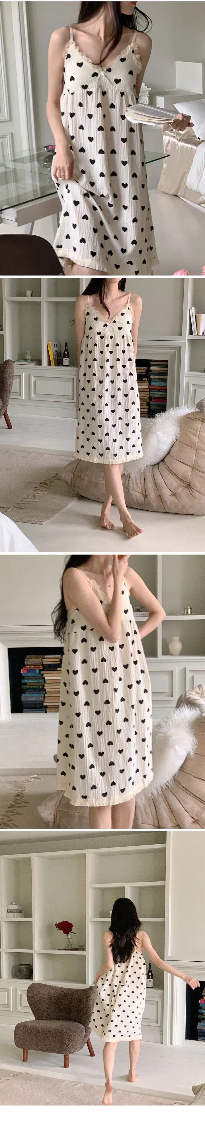 [내장패드/요루면] 피드 레이스 나시 원피스 파자마 여성 홈웨어 민소매 여름 잠옷 홈드레스 리본 프릴 캡내장 캡나시 나비 밑단 수술 no.2027 상세 이미지 7