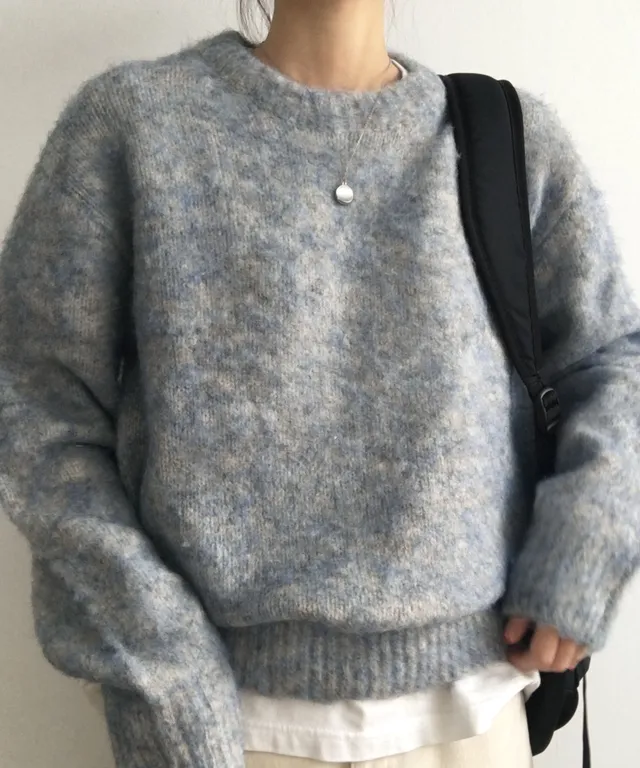 (울30%, 은은한보카시) 모헤어 루즈핏 니트 /  보송보송~따수운 루즈핏 색감니트 / 라운드넥 무지 긴팔티