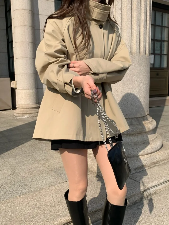 [*주문폭주!!/당일발송*] 파리 트렌치 케이프 하프코트 트렌치코트 트렌치하프 하프트렌치 코트 봄아우터 봄트렌치 절개트렌치 (1color) 상세 이미지 11