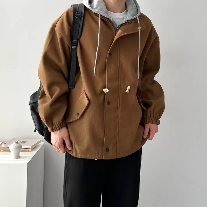 가을 겨울 오버핏 하프 코트 미니멀 빅사이즈 아우터 후드레이어드오버핏코트 상세 이미지 8