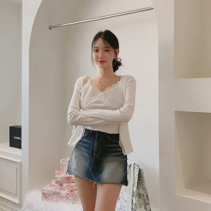 [부분 당일배송🤍나시가디건set/벚꽃룩🌸] 슈디 레이스 끈나시 + 레이스 긴팔 골지 가디건 세트 데일리룩 데이트룩 벚꽃룩 발레코어 여리여리 여리핏 레이스가디건 레이스나시 상세 이미지 8