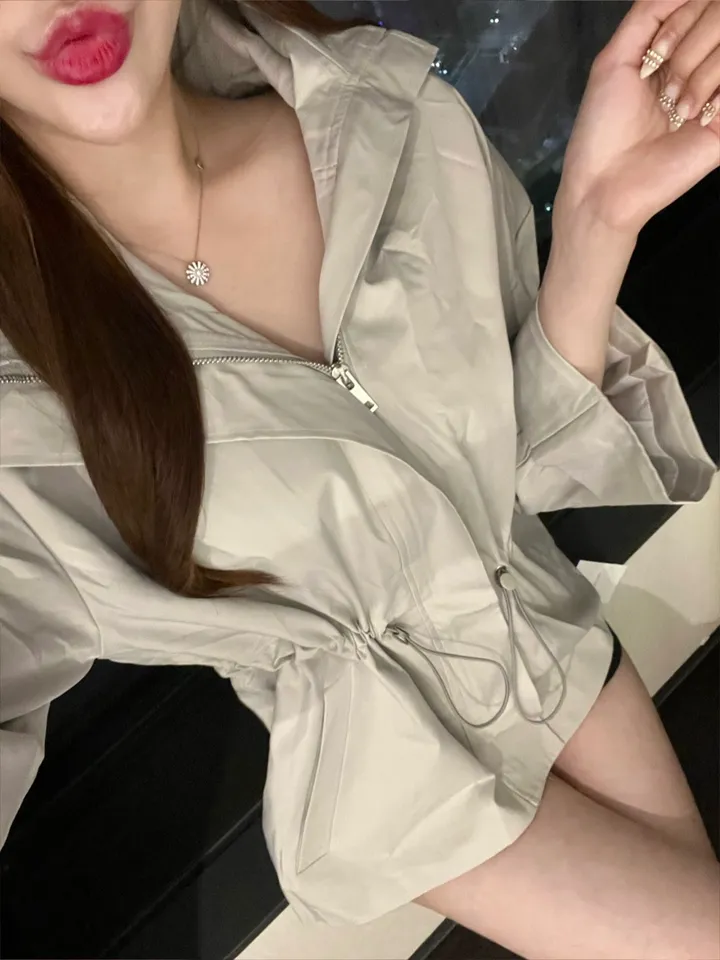 *주문폭주🖤*[이건무조건!!/고퀄] 막스 후드 스트링 셔링 점퍼 바람막이 후드집업 셔링 프릴 박시핏 후드점퍼 야상 수입의류 데일리 마실룩 3color 상세 이미지 15