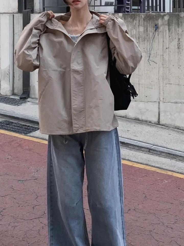[트렌치 바람막이🤍/아우터맛집!] 트렌치바람막이 야상 하이넥 바람막이 숏트렌치 간절기아우터 데일리룩 숏야상 봄 자켓 오버핏자켓 상세 이미지 17