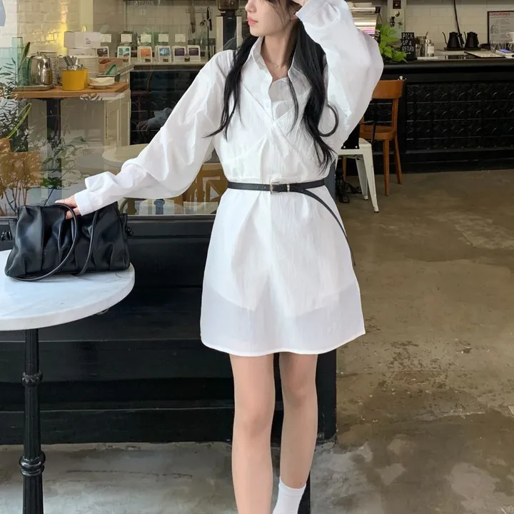 [set🖤/기장조절/데이트룩] 셔츠ops+뷔스티에ops 투피스 레이어드 세트set 상세 이미지 19