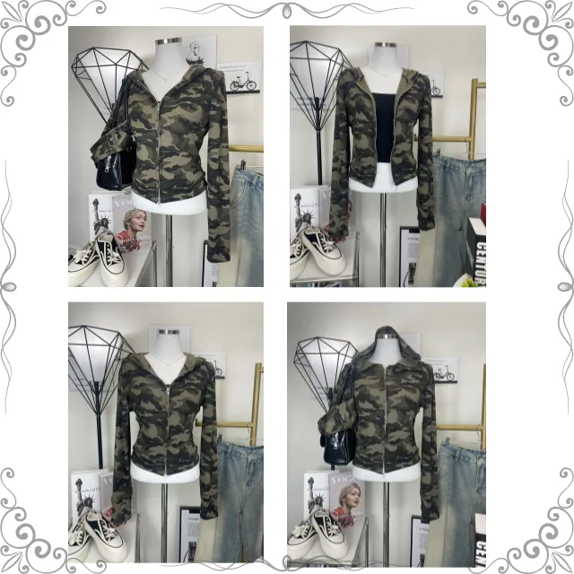 [밀리터리 집업 할인] 슬림핏 말라핏 카모밀리터리 걸스힙합 투웨이 후드집업 힙스트릿 카모슬림핏 Y2K 빈티지 유니트힙 여리핏 상세 이미지 1
