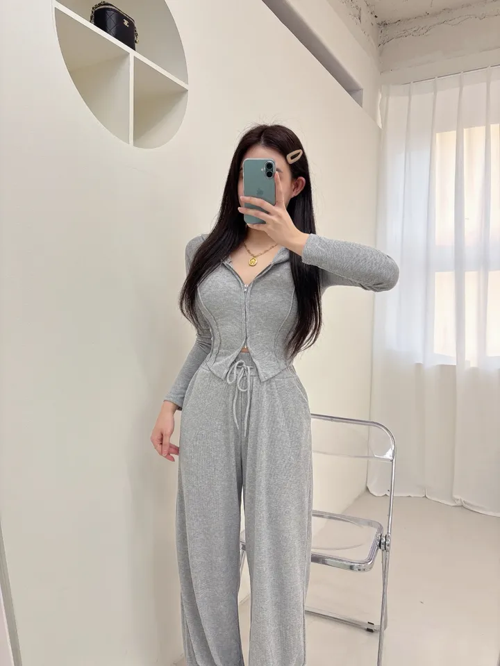 *봄신상/골반생성* [SET] 찰랑 빅후드 절개 집업 + 일자 와이드 팬츠 트레이닝 투피스 세트 3color 상세 이미지 4