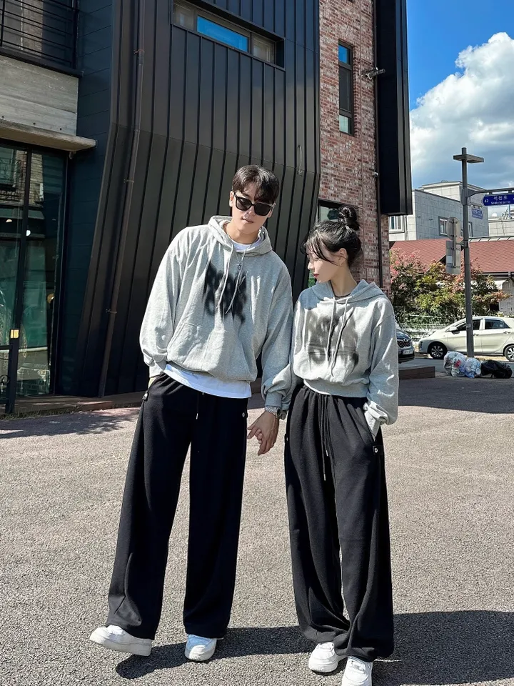 2사이즈/8컬러 커플 후드티 크롭 후드 남녀공용 오버핏 후드티 사이드 스냅 벌룬 팬츠 와이드 스트릿 긴팔 커플티 봄 가을 커플룩 시밀러룩 힙무드 루즈핏 꾸안꾸 트레이닝 세트 락스타 상세 이미지 45