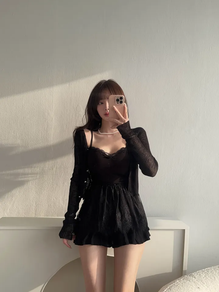 (8color) 【여리여리-!】 수채화 슬림핏 시스루 롱슬리브 진주 버튼 부클 가디건 상세 이미지 63