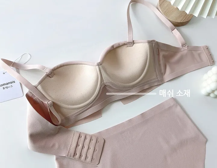 볼륨업 하프컵 반컵브라 심리스 뽕브라 노와이어 편한 오프숄더 튜브탑 A컵 AA컵 여름 끈없는 브라탑 팬티 속옷 세트 상세 이미지 18