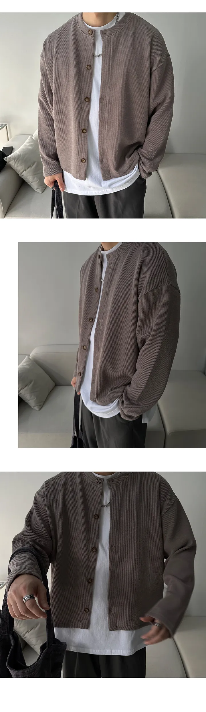 라운드넥 니트 가디건 니티드 미니멀 캐주얼 봄 간절기 가을 겨울 이너 골지 상세 이미지 18