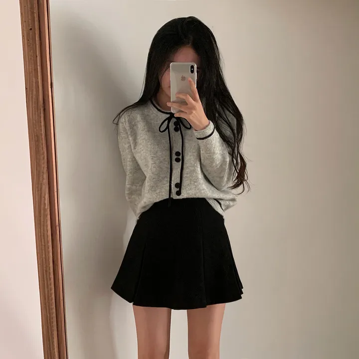 ✨최저가✨[데이트룩,하객룩] 프레젠트 리본 배색 니트 가디건 - cd 상세 이미지 22