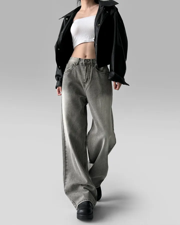[3기장/~3XL] 스모크 워싱 와이드 정핏 일자 캐쥬얼 데일리 데님 팬츠 바지 상세 이미지 42