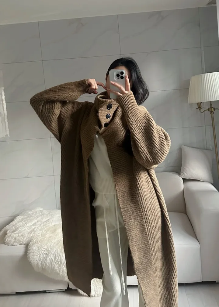 [아이당일] *도톰따숩 터틀넥 울 숄 빅카라 꽈배기 뜨개 니트 맥시롱가디건 울롱코트 울가디건(5color) 상세 이미지 28